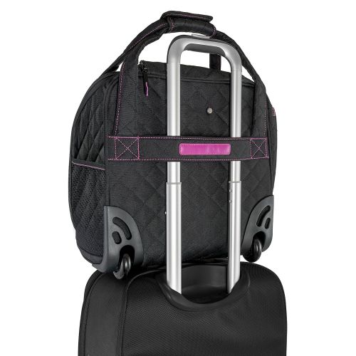  ZEGUR Quilted Rolling Underseat Carry-On Luggage - Wheeled Travel Tote Bag (Black)