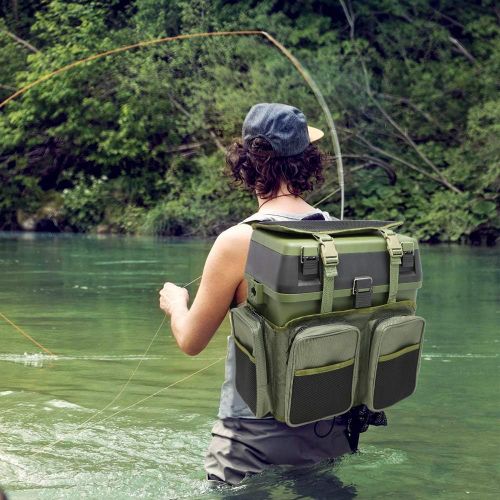  [아마존베스트]ZEHNHASE Fishing box fishing case seat for fishing tackle and fishing accessories, fishing backpack and fishing bag, green.