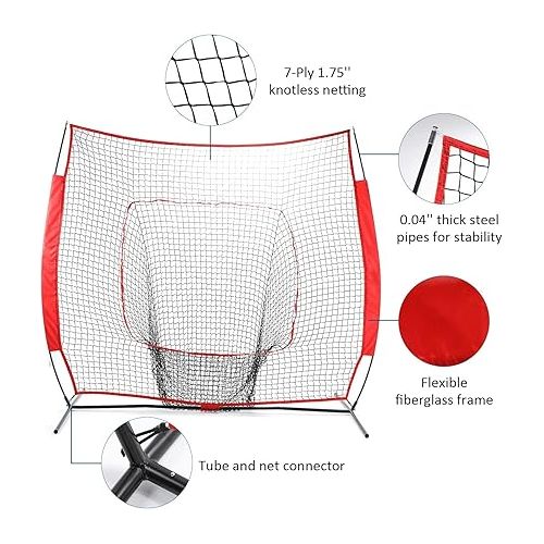  Baseball and Softball Practice Net 7×7ft Portable Hitting Batting Training Net with Carry Bag and Metal Frame