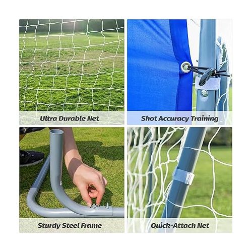  ZELUS Soccer Goal 8 x 5.6 ft, 2 in 1 Powder Coated Soccer Goal Frame with All Weather Net & Detachable Target Goal Net for improving Skills
