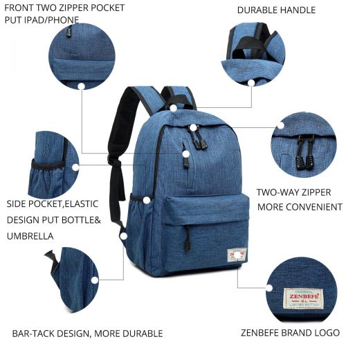  ZENBEFE Backpacks Light Weight Unisex School Backpack For Students Book bags Travel Rucksack Fits 15 Inch Laptop Backpack Dark Blue