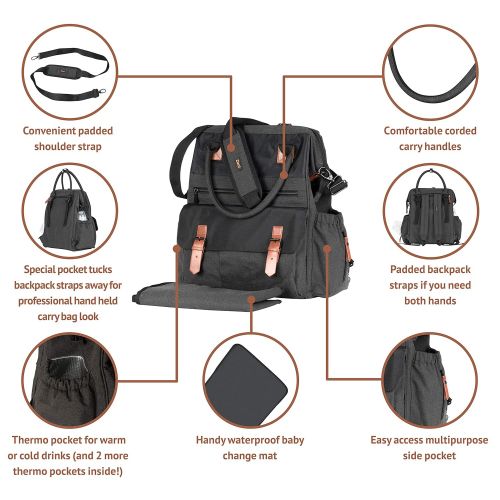 ZENI Zeni Diaper Bag Backpack with Changing Pad - Multi-Function Waterproof Durable Baby Bag Backpack (Black Grey) Tactical Convertible Crossbody Messenger Bookbag Maternity Bag Backpac