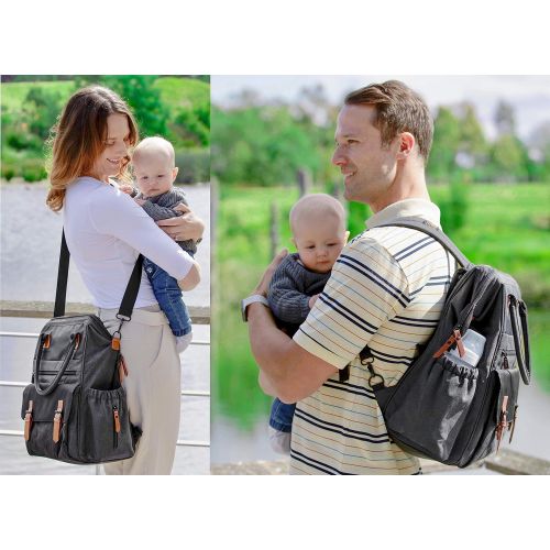  ZENI Zeni Diaper Bag Backpack with Changing Pad - Multi-Function Waterproof Durable Baby Bag Backpack (Black Grey) Tactical Convertible Crossbody Messenger Bookbag Maternity Bag Backpac