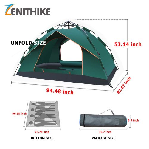  ZENITHIKE Tent for 3-4 Person Collapsible Double Layer Family Camping Tent with Convenient Carry Bag Features