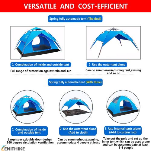  ZENITHIKE Tent for 3-4 Person Collapsible Double Layer Family Camping Tent with Convenient Carry Bag Features