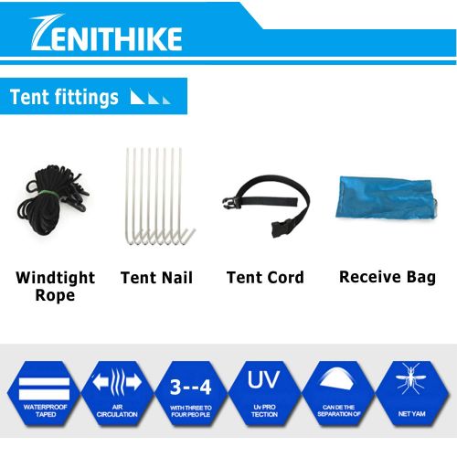  ZENITHIKE Tent for 3-4 Person Collapsible Double Layer Family Camping Tent with Convenient Carry Bag Features