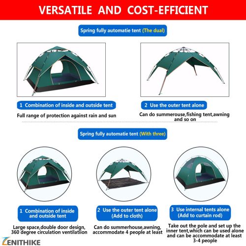  ZENITHIKE Tent for 3-4 Person Collapsible Double Layer Family Camping Tent with Convenient Carry Bag Features