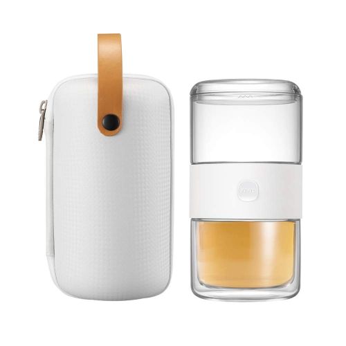  ZENS Travel Tea Set Glass,Portable Teapot Set with Case for Loose Tea,Double Wall Tea Cup Strainer for Outdoor (White)