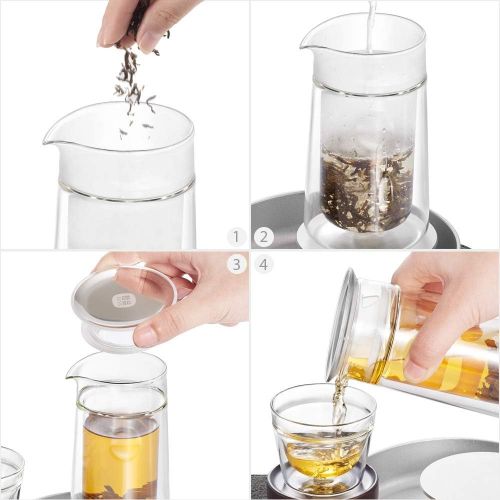  ZENS Teekanne Glas Tragbare Teeflasche mit Sieb Teezubereiter mit 2 x doppelwandigen Tasse, 1x Tragetasche fuer Reise Picknick Camping unterwegs Mobiles Mond-Teeservice