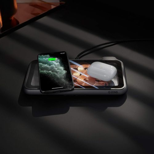  ZENS Liberty 16 Coil Dual Wireless Charging Pad with Glass Surface - 2x15W Output - Supports Apple and Samsung Fast Charge - Works with All Phones with Wireless Charging