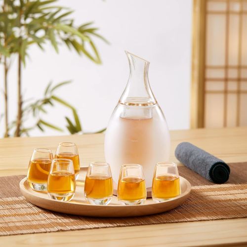  [아마존베스트]ZENS Sake Set Glasses, 8.5 Ounce Sake Carafe Cups with 4 Saki Cup Set for Warmer or Cold Japanese Wine with Stone Coaster Gift Sets