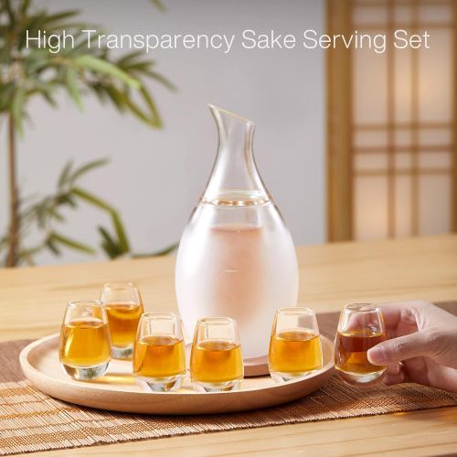  [아마존베스트]ZENS Sake Set Glasses, 8.5 Ounce Sake Carafe Cups with 4 Saki Cup Set for Warmer or Cold Japanese Wine with Stone Coaster Gift Sets