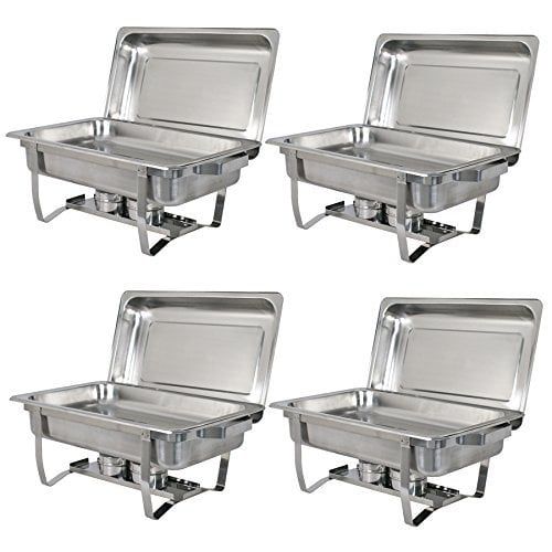  ZENY Zeny 4 Pack Premier Chafers Stainless Steel Chafing Dish 8 Qt. Full Size Buffet Trays