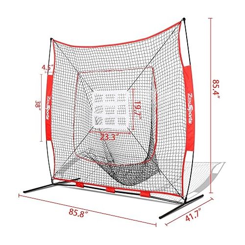  ZENY 7'×7' Baseball Softball Practice Net for Hiting and Pitching Batting Fielding, Baseball Cataching Net with Strike Zone Target