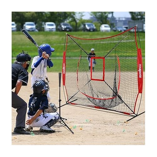  ZENY 7'×7' Baseball Softball Practice Net w/Strike Zone Hitting Batting Catching Pitching Training Net w/Carry Bag & Metal Bow Frame, Backstop Screen Baseball Equipment Training Aids