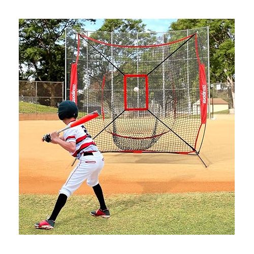  ZENY 7'×7' Baseball Softball Practice Net w/Strike Zone Hitting Batting Catching Pitching Training Net w/Carry Bag & Metal Bow Frame, Backstop Screen Baseball Equipment Training Aids