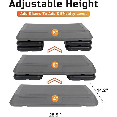  ZENY Exercise Aerobic Stepper Platform 28.5'' Adjustable Aerobic Step with 4 Risers, Fitness and Workout Stepper for Home Gym