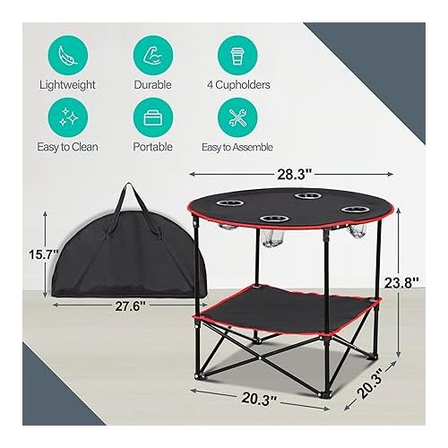  ZENY Portable Folding Picnic Table Outdoor Camping Table with 4 Cup Holders and Carrying Bag Collapsible Portable Tables Folding for BBQ Outdoor Fishing