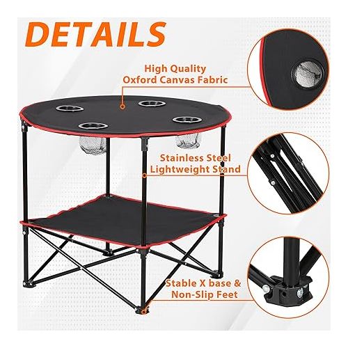  ZENY Portable Folding Picnic Table Outdoor Camping Table with 4 Cup Holders and Carrying Bag Collapsible Portable Tables Folding for BBQ Outdoor Fishing