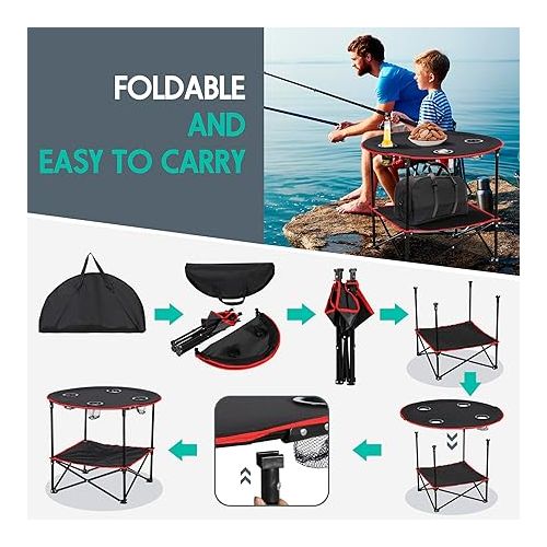  ZENY Portable Folding Picnic Table Outdoor Camping Table with 4 Cup Holders and Carrying Bag Collapsible Portable Tables Folding for BBQ Outdoor Fishing