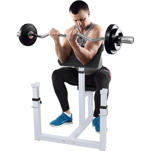  ZENY Preacher Curl Bench Arm Curl Weight Bench Weightlifting, Biceps Triceps Muscle Strength Training, Isolated Barbell Rack Stand Home Gym Equipment, Adjustable Height