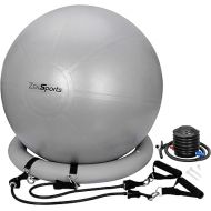 ZENY Exercise Ball Chair, 65cm Yoga Ball Fitness Pilates Ball with Stability Base & Resistance Bands for Home Office Desk, Balance Ball Pregnancy Balll with Pump