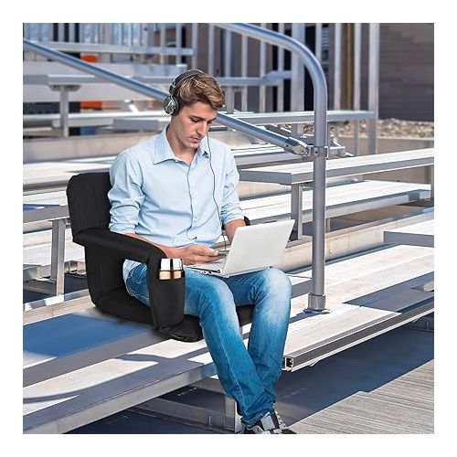  ZENY Folding Stadium Seat with Back Support, Reclining Bleacher Seat Chairs with Back and Cushion, Portable Sport Events Stadium Chairs with Backrest