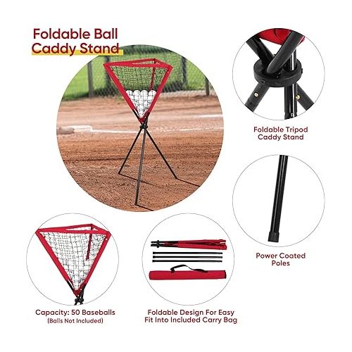  ZENY Baseball Softball Ball Caddy Stand for Batting Pitching Practice Training Baseball Holders w/Carry Bag for Hitting Batting Pitching Practice