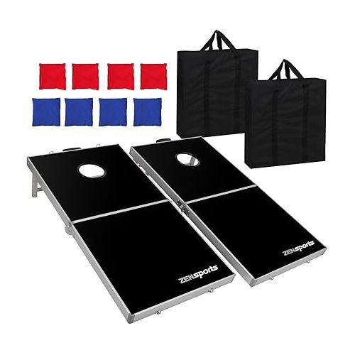  ZENY Portable Cornhole Set Regulation Size 4 ft x 2 ft, Foldable Aluminum Cornhole Boards with 8 Bean Bags & Carrying Case, Indoor Outdoor Backyard Toss Games for Adults and Family