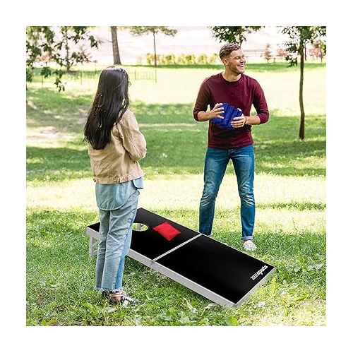  ZENY Portable Cornhole Set Regulation Size 4 ft x 2 ft, Foldable Aluminum Cornhole Boards with 8 Bean Bags & Carrying Case, Indoor Outdoor Backyard Toss Games for Adults and Family