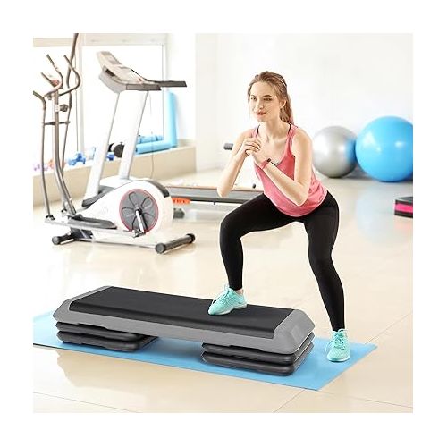  ZENY 43'' Exercise Aerobic Step Platform, Adjustable Fitness Stepper with 4 Stackable Risers, Aerobics Stepper Workout Stepper for Home Gym Cardio Strength & Training