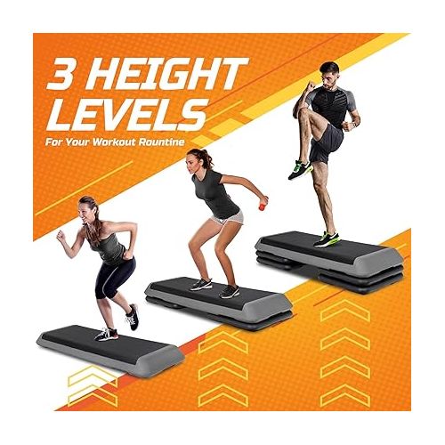  ZENY 43'' Exercise Aerobic Step Platform, Adjustable Fitness Stepper with 4 Stackable Risers, Aerobics Stepper Workout Stepper for Home Gym Cardio Strength & Training