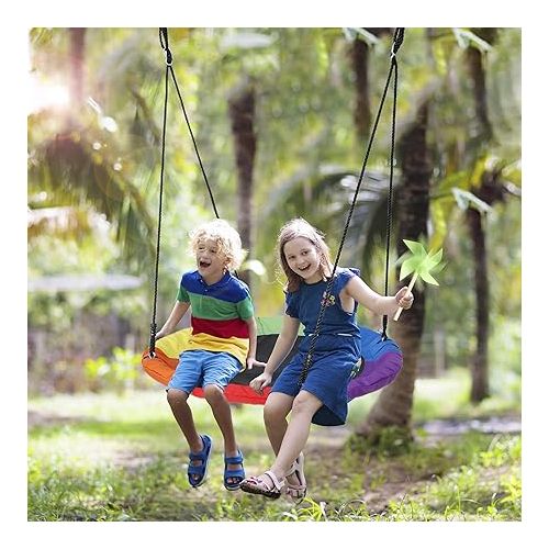  ZENY Kids Playground Saucer Swing Set for Outdoor - 40'' Oxford Round Web Swing and Heavy Duty A Frame Metal Swing Stand for Playground, Backyard, Garden