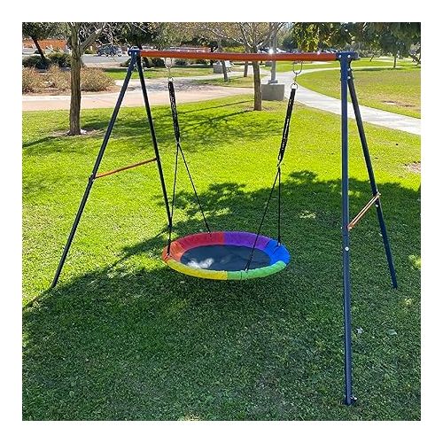  ZENY Kids Playground Saucer Swing Set for Outdoor - 40'' Oxford Round Web Swing and Heavy Duty A Frame Metal Swing Stand for Playground, Backyard, Garden