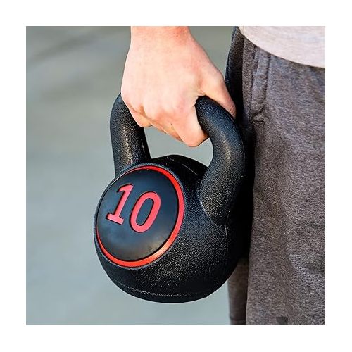  ZENY 3-Piece Kettlebell Set with Storage Rack Heavy Duty Concrete Kettle Bells 5 lbs 10 lbs 15 lbs for Weightlifting, Strength & Core Training Home Gym Equipment