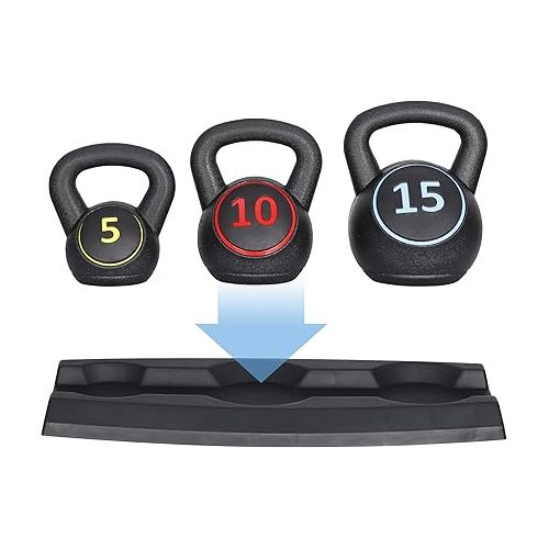  ZENY 3-Piece Kettlebell Set with Storage Rack Heavy Duty Concrete Kettle Bells 5 lbs 10 lbs 15 lbs for Weightlifting, Strength & Core Training Home Gym Equipment