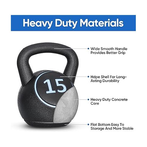  ZENY 3-Piece Kettlebell Set with Storage Rack Heavy Duty Concrete Kettle Bells 5 lbs 10 lbs 15 lbs for Weightlifting, Strength & Core Training Home Gym Equipment