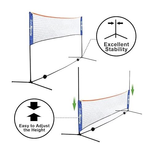  ZENY 10ft Portable Badminton Net Tennis Net for Soccer, Pickleball, Kids Volleyball Indoor Adjustable Height 2.5ft to 5ft for Outdoor Court Backyard Beach Games