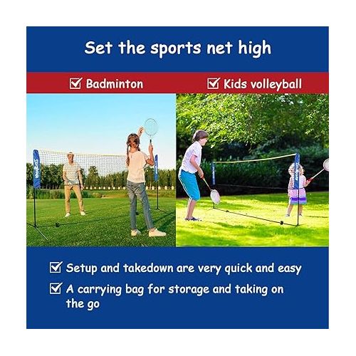  ZENY 10ft Portable Badminton Net Tennis Net for Soccer, Pickleball, Kids Volleyball Indoor Adjustable Height 2.5ft to 5ft for Outdoor Court Backyard Beach Games