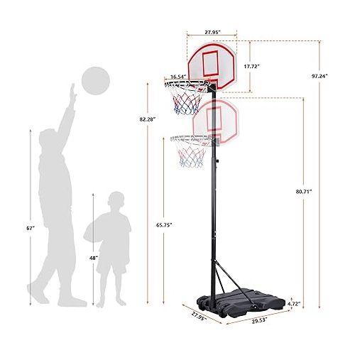  ZENY Portable Basketball Hoop, Basketball Goals Outdoor Adjustable 5.4-7FT, Basketball Portable Hoops & Goals Backboard and Stand for Kids