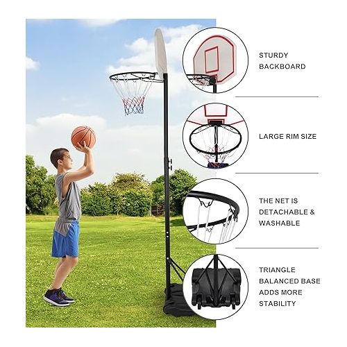  ZENY Portable Basketball Hoop, Basketball Goals Outdoor Adjustable 5.4-7FT, Basketball Portable Hoops & Goals Backboard and Stand for Kids