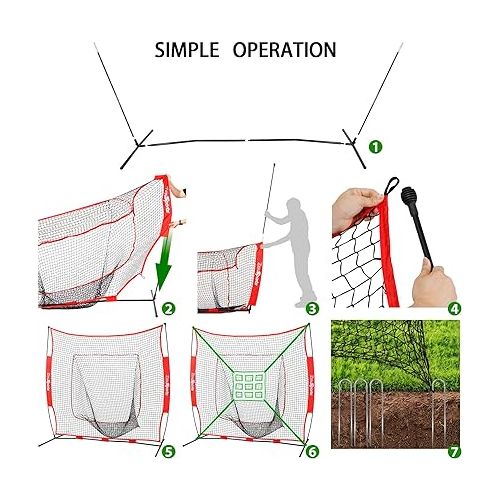  ZENY 7x7 Baseball Softball Practice Hitting Net with Batting Tee Pratice Pitching Batting Fielding with Strike Zone Target and Carrying Bag