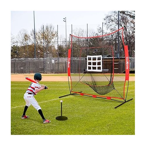  ZENY 7x7 Baseball Softball Practice Hitting Net with Batting Tee Pratice Pitching Batting Fielding with Strike Zone Target and Carrying Bag