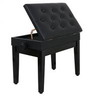 ZENY Adjustable Height Piano Bench Stool Faux Leather Padded Seat Keyboard Bench Stool with Music Sheet Storage,21.7H,Black