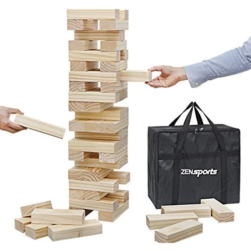  [아마존베스트]ZENY Giant Wooden Toppling Tower Jumbo Tumbling Timbers Stacking Block Sets with Carrying Bag Yard Games 54 Pieces for Adults and Children,Build to 5 Feet