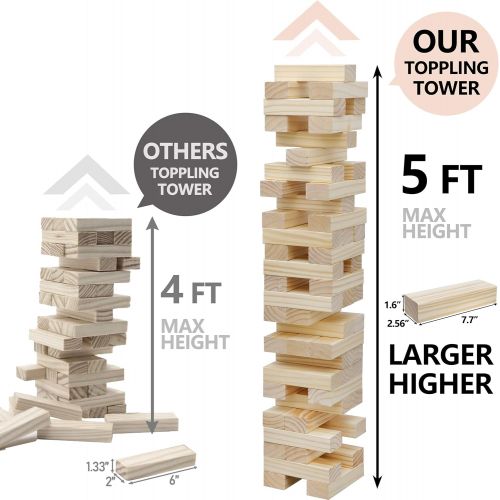  [아마존베스트]ZENY Giant Wooden Toppling Tower Jumbo Tumbling Timbers Stacking Block Sets with Carrying Bag Yard Games 54 Pieces for Adults and Children,Build to 5 Feet