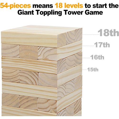  [아마존베스트]ZENY Giant Wooden Toppling Tower Jumbo Tumbling Timbers Stacking Block Sets with Carrying Bag Yard Games 54 Pieces for Adults and Children,Build to 5 Feet