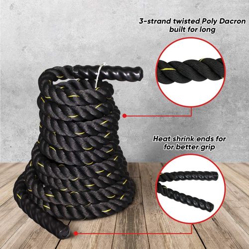  ZENY Battle Rope 1.5 Diameter 100% Poly Dacron 30ft Length Workout Exercise Rope Undulation Core Strength Training Equipment Conditioning Rope