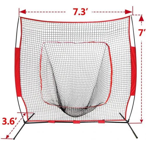  ZENY 7 x 7 Baseball Softball Practice Hitting Pitching Batting Net with Bow Frame,Carry Bag,Great for All Skill Levels + Foldable Ball Caddy