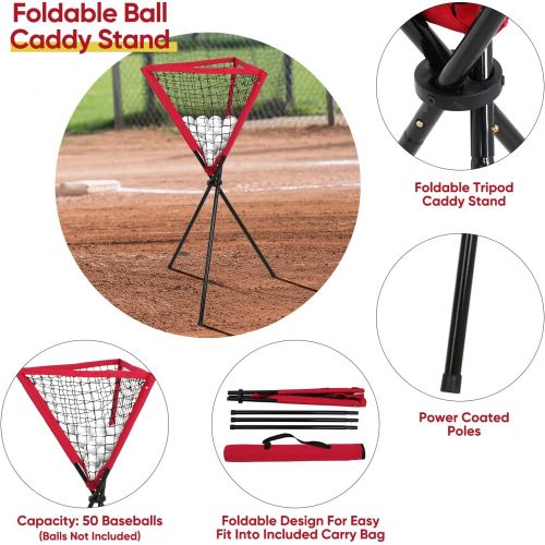  ZENY 7 x 7 Baseball Softball Practice Hitting Pitching Batting Net with Bow Frame,Carry Bag,Great for All Skill Levels + Foldable Ball Caddy